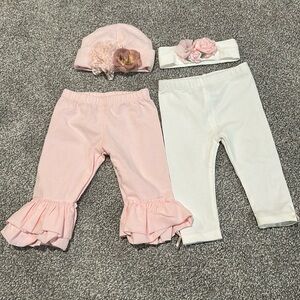 Posh baby blooms and clasix beginnings legging lot with headband and hat 0-3 mon